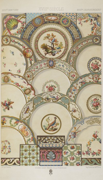 Século XVIII, placa 98 de "Ornamento Policromático": Cem Placas em Ouro, Prata e Cores". de Albert Charles August Racinet