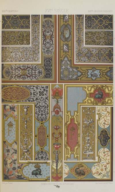 Século XVI, placa 70 de "Ornamento Policromático": Cem Placas em Ouro, Prata e Cores". de Albert Charles August Racinet