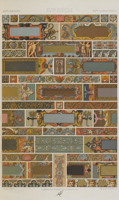 Século XVI, placa 71 do Ornamento Policromático: Cem Placas em Ouro, Prata e Cores, 1873 de Albert Charles August Racinet
