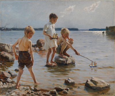 Rapazes a brincar na praia (Crianças a brincar na praia) de Albert Edelfelt