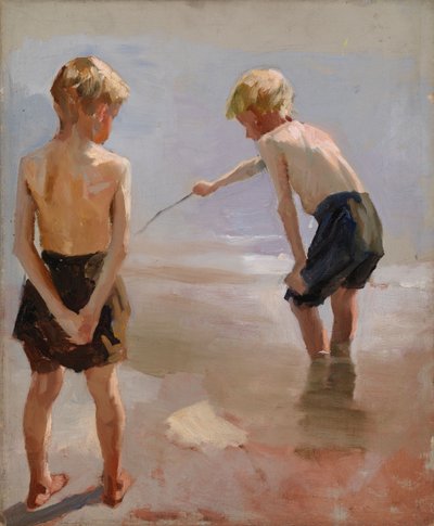 Rapazes a brincar na praia, estudo de Albert Edelfelt
