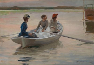 Raparigas num barco a remos (Verão no Arquipélago) de Albert Edelfelt