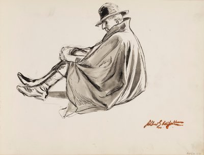 Homem sentado com uma capa de Albert Edelfelt