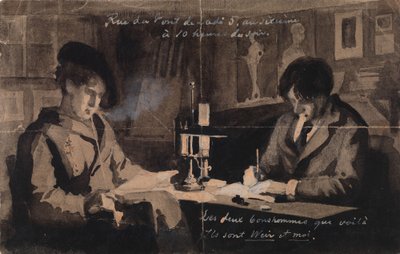 Julien Alden Weir e Albert Edelfelt no seu estúdio, na Rua do Pont de Lodi, n.º 5, em Paris de Albert Edelfelt