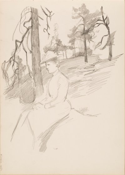 Esboço de paisagem, mulher em primeiro plano de Albert Edelfelt