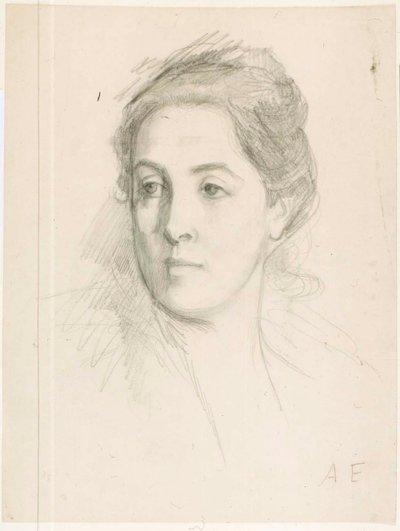Retrato da cabeça da esposa do artista, esboço para um quadro de Albert Edelfelt