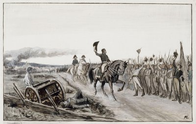 Von Döbeln a saudar as suas tropas, do poema n.º 15, «Stolt» (desenho original para os «Contos do Alferes Stål») de Albert Edelfelt