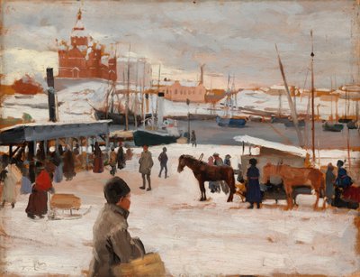 Dia de Inverno na Praça do Mercado de Helsínquia, Estudo; Esboço para «Dia de Inverno na Praça do Mercado de Helsínquia» de Albert Edelfelt
