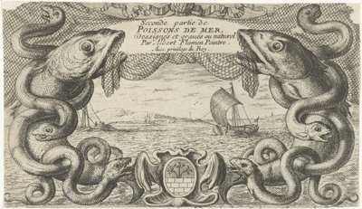 Paisagem marítima com fronteira de criaturas marinhas e uma rede de pesca
Peixes e outros animais marinhos - água salgada segunda série (título da série)
Poissons de mer (título da série sobre o objecto) de Albert Flamen