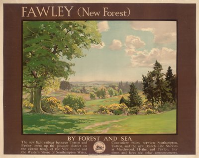 Fawley (New Forest), cartaz anunciando Southern Railway (cor lito) de Albert George Petherbridge
