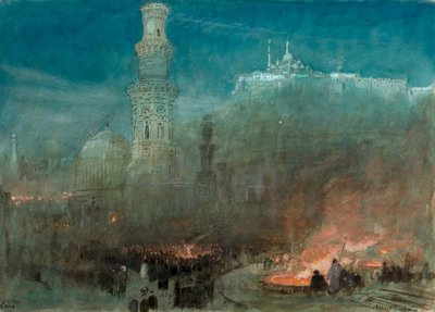 Cairo, Noite (aguarela) de Albert Goodwin