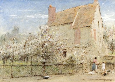 Canterbury &39;Stone Walls are not a Prison Make&39;, c.1920 (aquarela, cor do corpo, caneta e tinta no papel) de Albert Goodwin