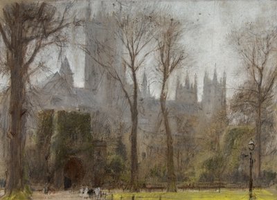 Canterbury, c.1860-c.1932 (pastel e lápis em papel colorido) de Albert Goodwin