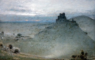 Castelo Corfe (caneta e tinta com aquarela e cor de corpo sobre papel) de Albert Goodwin