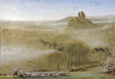 Castelo Corfe, May Morning, c.1860-c.1932 (lápis, aquarela, cor do corpo, caneta e tinta no papel) de Albert Goodwin