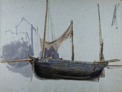Barco de pesca 57BX (aquarela e cor do corpo em papel colorido) de Albert Goodwin