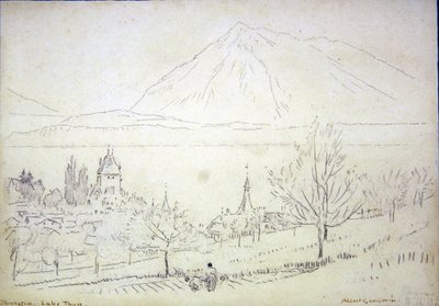 Lago Thun, Oberhofen (tinta e lápis sobre papel) de Albert Goodwin