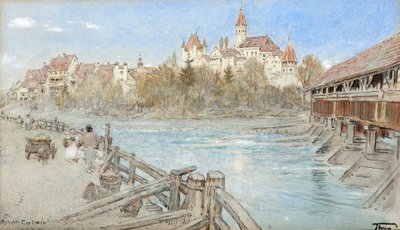 Thun (aguarela com tinta e aguarela sobre papel colorido) de Albert Goodwin