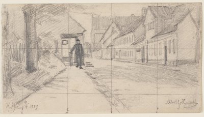 Rua em Køge com um homem andando de Albert Gottschalk