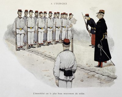 No exercício: a imobilização é o mais belo movimento do soldado - a Armee vista por Albert Guillaume (1873-1942), por volta de 1900. de Albert Guillaume