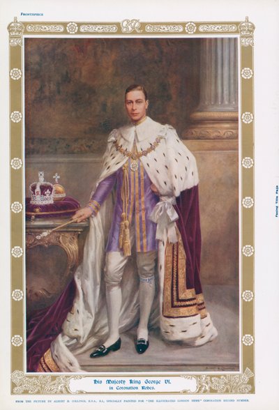 Rei Jorge VI em suas vestes de coroação (cor litho) de Albert Henry (after) Collings