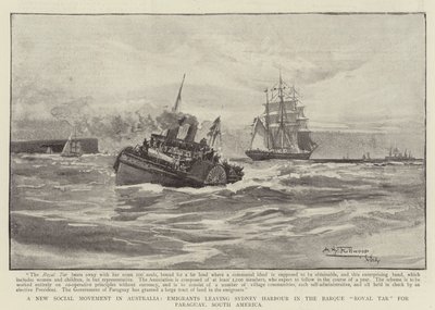 Um novo movimento social na Austrália, emigrantes saindo do porto de Sydney no Barque Royal Tar para o Paraguai, América do Sul de Albert Henry Fullwood