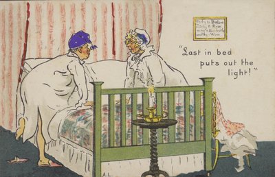 "O último na cama apaga a luz!" (cor litho) de Albert Jnr. Ludovici
