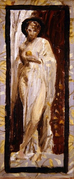 A Draped Nude / Estudo, c.1867 (óleo sobre painel) de Albert Joseph Moore
