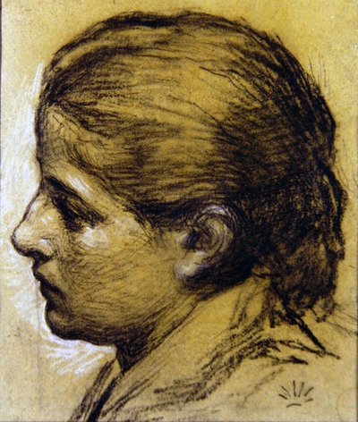 Estudo de uma cabeça de menina, c.1870 (carvão vegetal sobre papel azul encerado) de Albert Joseph Moore