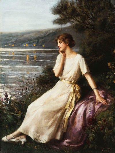 Retrato de uma mulher perto de um lago, de Albert Lynch