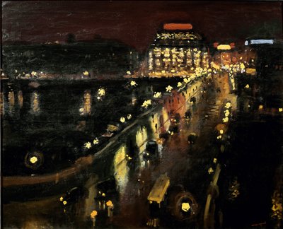 A Pont Neuf em Paris à noite O Samaritano iluminado ao fundo de Albert Marquet