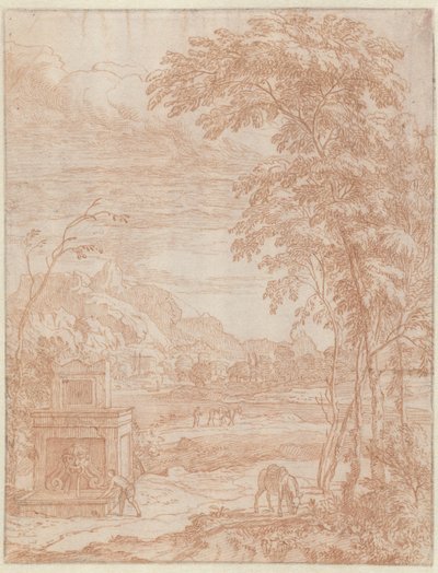 Paisagem italiana com uma fonte de Albert Meyering