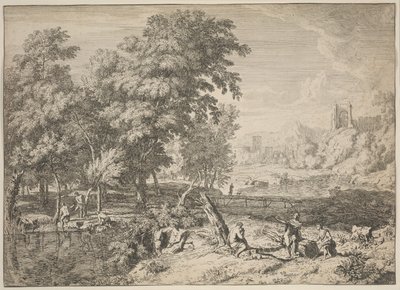 Paisagem com banhistas (gravura) de Albert Meyering