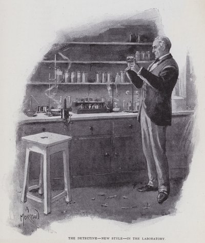 O detective, novo estilo, no laboratório (litho) de Albert Morrow