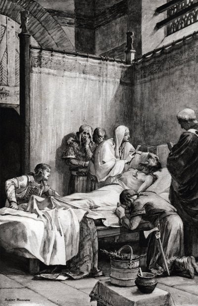 Morte de Clóvis I dos Francos em Paris em 27 de Novembro 511 - Morte de Clóvis - desenho de Albert Maignan (1845-1908) - de Albert Pierre Rene Maignan