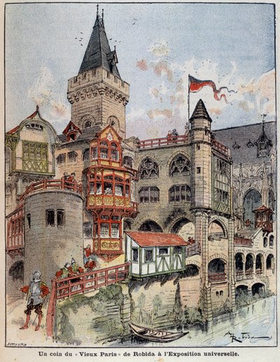 Um canto da "Velha Paris" de Robida, na Exposição Mundial. Capa "O Pequeno Francês ilustrado" de 26/05/1900. de Albert Robida