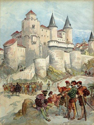 Um prisioneiro, François 1st (1494-1547) foi trancado numa torre do Alcazar, em Madrid (Espanha), até 1526. Ilustração de Albert Robida