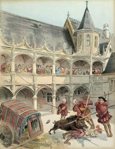 O javali de Amboise. Durante as celebrações após o futuro do Rei Francisco I (1494-1547), em 1515, um javali solto no pátio do Castelo de Amboise, demoliu uma barricada e subiu as escadas que levavam ao chão. O rei abateu-o com uma espada. Il de Albert Robida