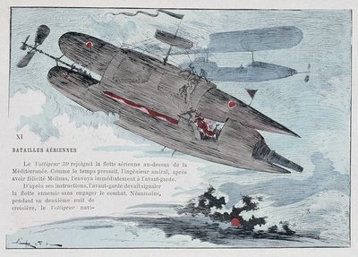 Um dirigível: o Voltigeur 39 - em "a guerra no século XX" de Robida de Albert Robida