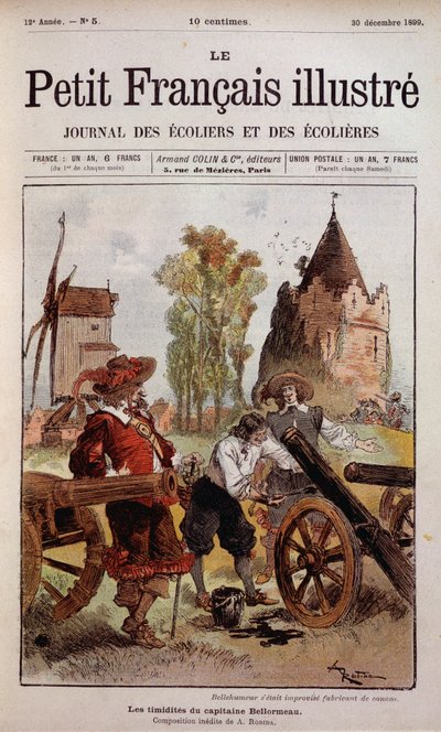 Bellehumeur tinha improvisado o fabricante da Canon - A timidez do Capitão Bellormeau por Robida. Capa "The Little Frenchman Illustré" de 30/12/1899. de Albert Robida