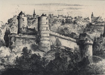 Chateau de Fougeres - forte do castelo no departamento de Ille-et-Vilaine. Antiga França - Bretanha - textos, desenhos e litografias, de Albert Robida (1848-1926) final do século XIX sem data de Albert Robida