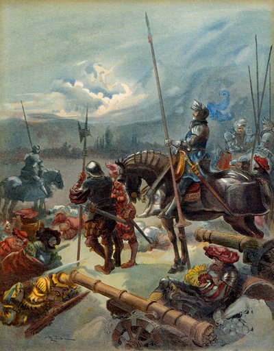 Quinta Guerra Italiana (1515-1516): a noite de Marignan (Itália), entre 13 e 14 de setembro de 1515. Ilustração de Albert Robida