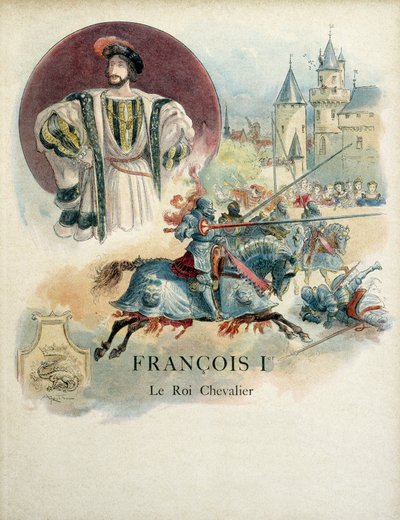 François I (1494-1547), retrato do Rei de França e cena do torneio. Ilustração de Albert Robida (1848 - 1926) de Albert Robida