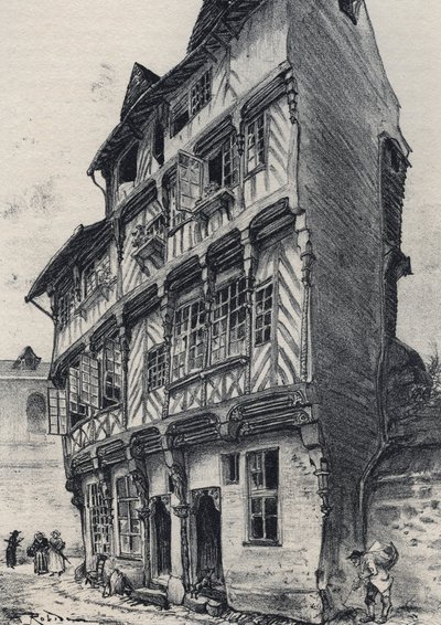 Casa rue Saint Guillaume em Rennes - Velha França - Bretanha - textos, desenhos e litografias, de Albert Robida (1848-1926) final do século XIX sem data de Albert Robida