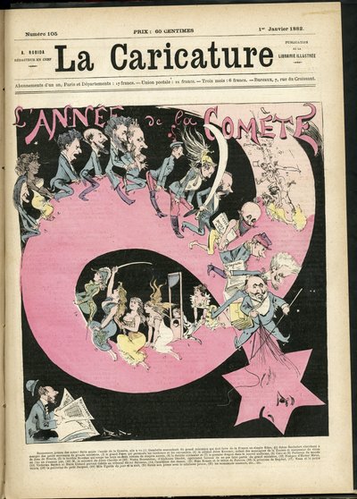 Ilustração de Albert Robida (1848-1926) para a capa de La Caricature (1880) de Albert Robida