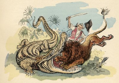 Ilustração de Albert Robida em "História e Aventuras do Barão de Munchausen" (Munchhausen), H. Laurens Ed., finais do século XIX". de Albert Robida
