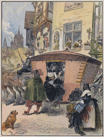 Ilustração para Le Capitaine Bellormeau por e ilustrada por A Robida (cor litho) de Albert Robida