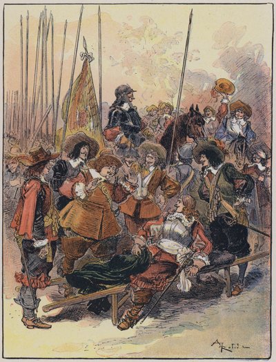 Ilustração para Le Capitaine Bellormeau por e ilustrada por A Robida (cor litho) de Albert Robida