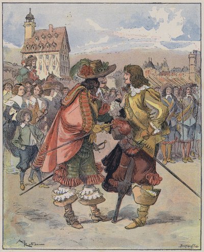 Ilustração para Le Capitaine Bellormeau por e ilustrada por A Robida (cor litho) de Albert Robida