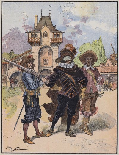 Ilustração para Le Capitaine Bellormeau por e ilustrada por A Robida (cor litho) de Albert Robida